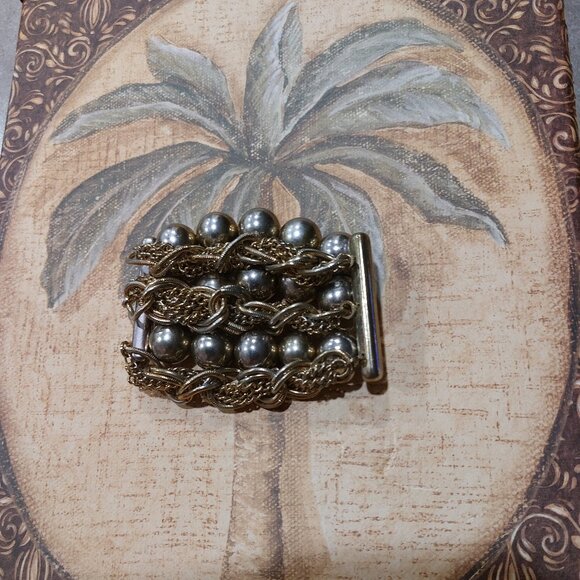 VINTAGE Women's Silver-Tone 2-Sides Stretch Balls Chain Link Bracelet - One Size - Picture 6 of 8